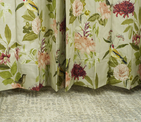 Bird Light-Filtering Door Curtains Set of 2 (Light Green, 7 Feet)