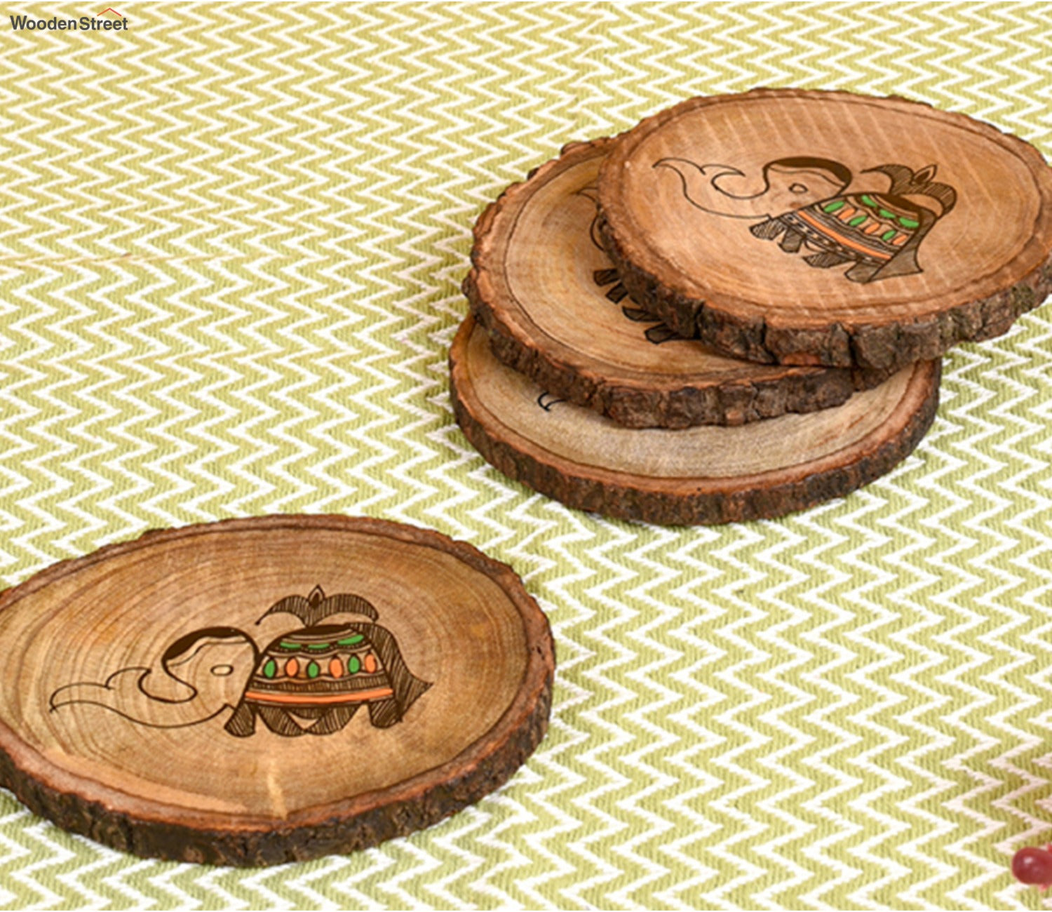 Tribal Art Round Wooden Handcrafted Coaster - Set of 4