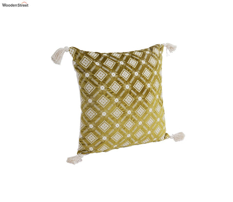 Super Soft Ethnic Design Set of 2 Embroidered Cushion Cover (Henna Green, 18 x 18 inches)