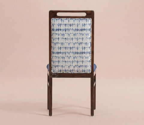 Hazel Sheesham Wood Premium Cotton Cushioned Dining Chair - Set of 2 (Cotton, Walnut Iris Blue)