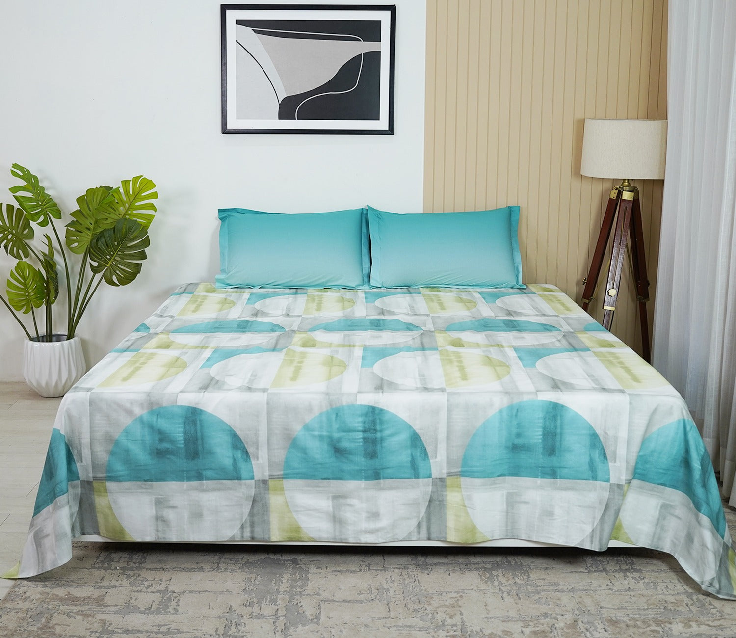Circle 180 TC Flat Pure Cotton King Size Bedsheet With 2 Pillow Covers (Blue)