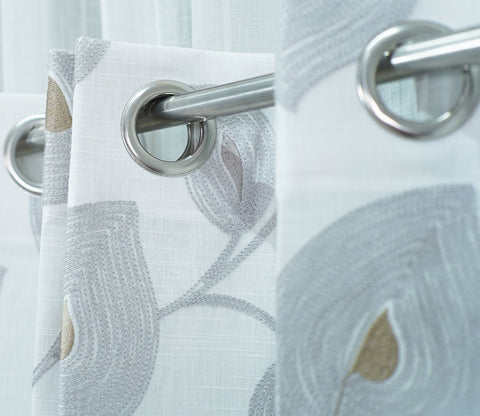 Dual Leaf Sheer Door Curtains Set of 2 (Grey, 7 Feet)