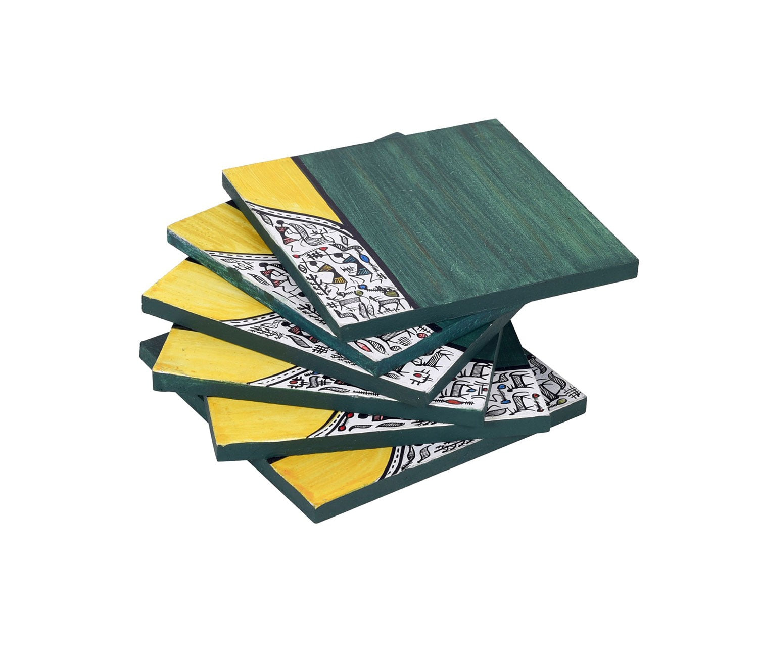 Warli Blues Hand Painted Coaster Set Of 6