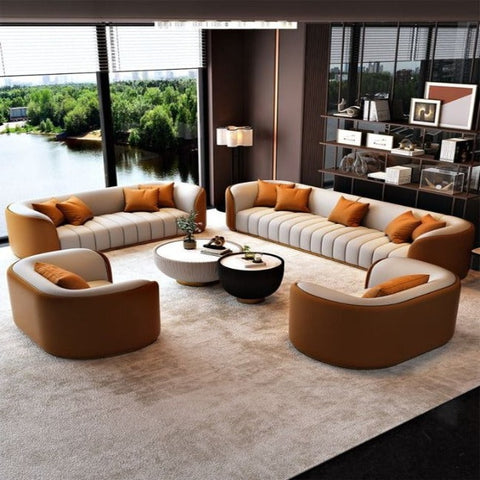 Trueliving Modern Dark Eight Seater Sofa Leather Finish 0.87D x 3.95W x 0.87H Meters
