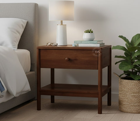 Palmier Mango Wood Bedside Table with Drawer & Open Shelf (Teak Finish)