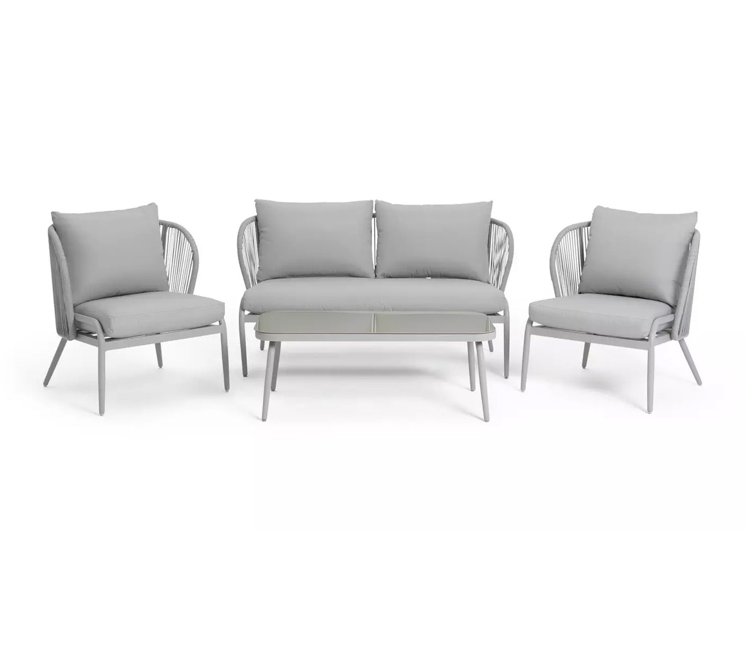 White Rope 4 Seater Sofa Set With Table And White Cushions