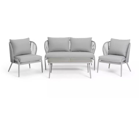 White Rope 4 Seater Sofa Set With Table And White Cushions