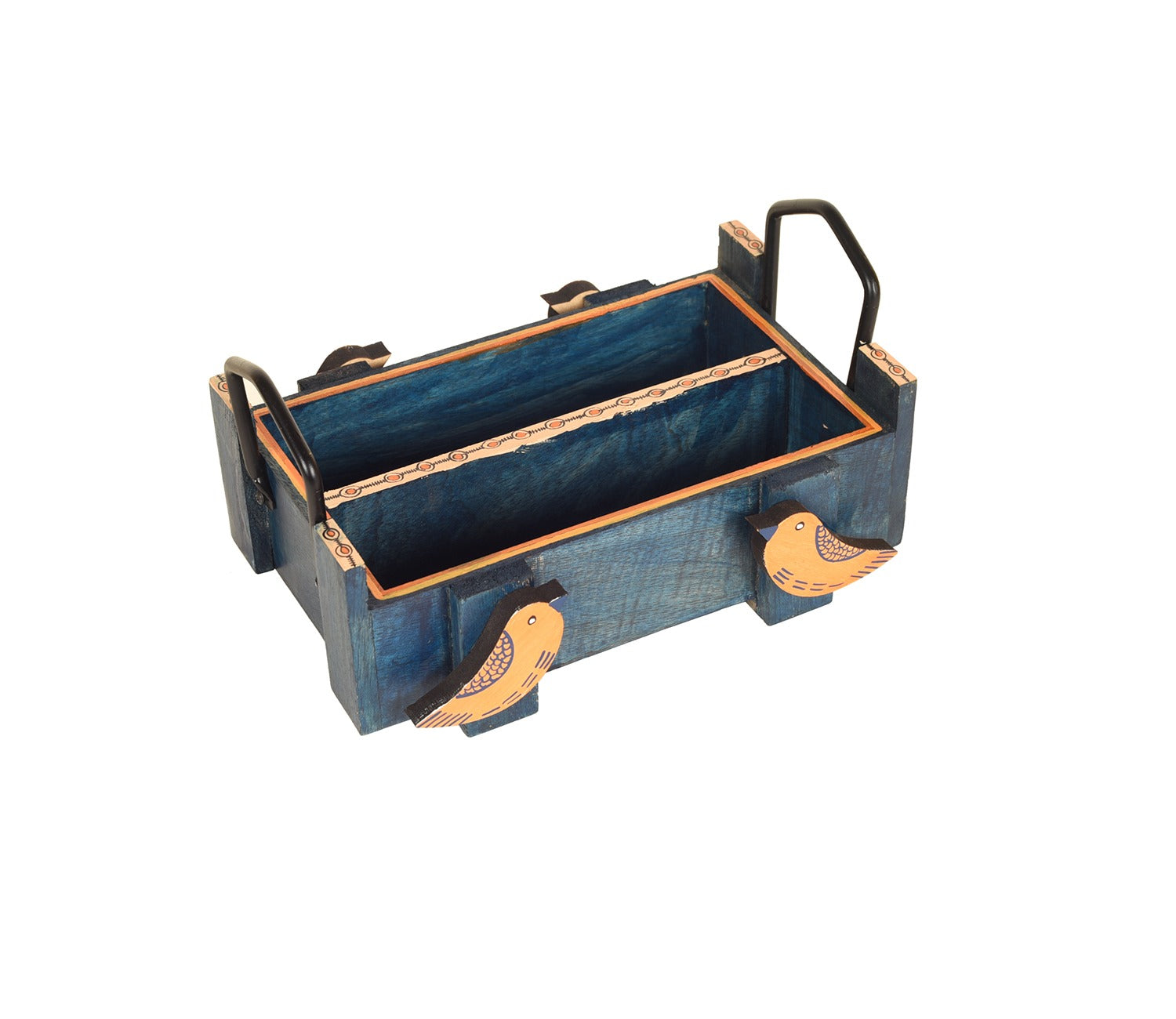 Handcrafted Wooden Love Birds Cutlery Storage Box