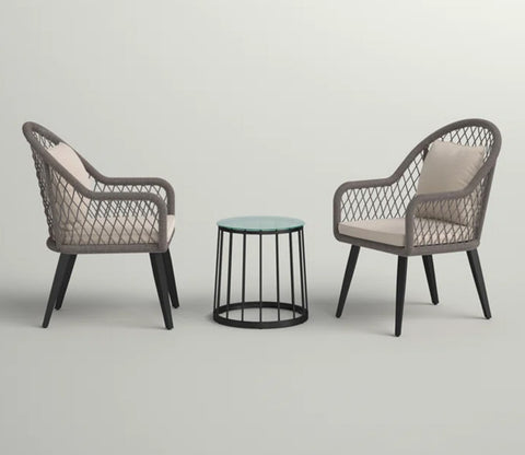 Grey Rope 2 Seater Chair With Table And Cream Cushions Balcony Set