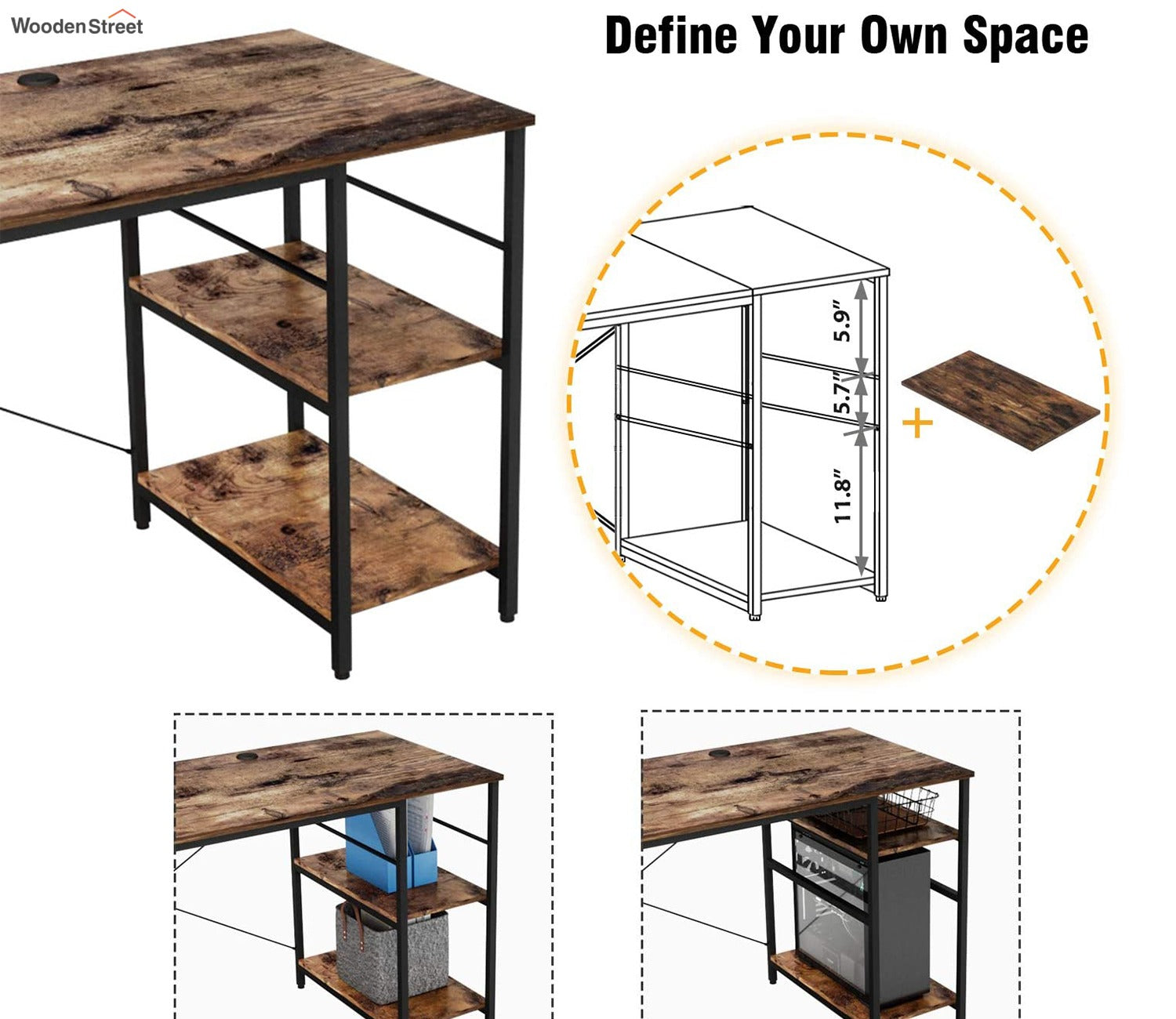 L Shaped Desk with Shelves and Reversible Corner Computer Desk
