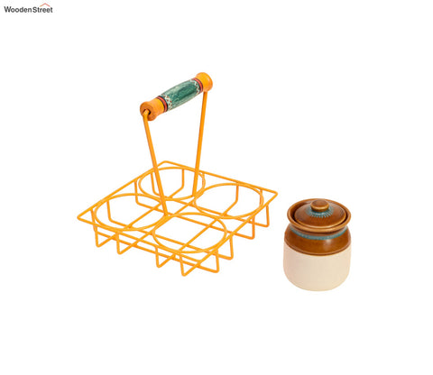 Chatore Barni Set in Yellow Handpainted Metal Stand - Set of 4