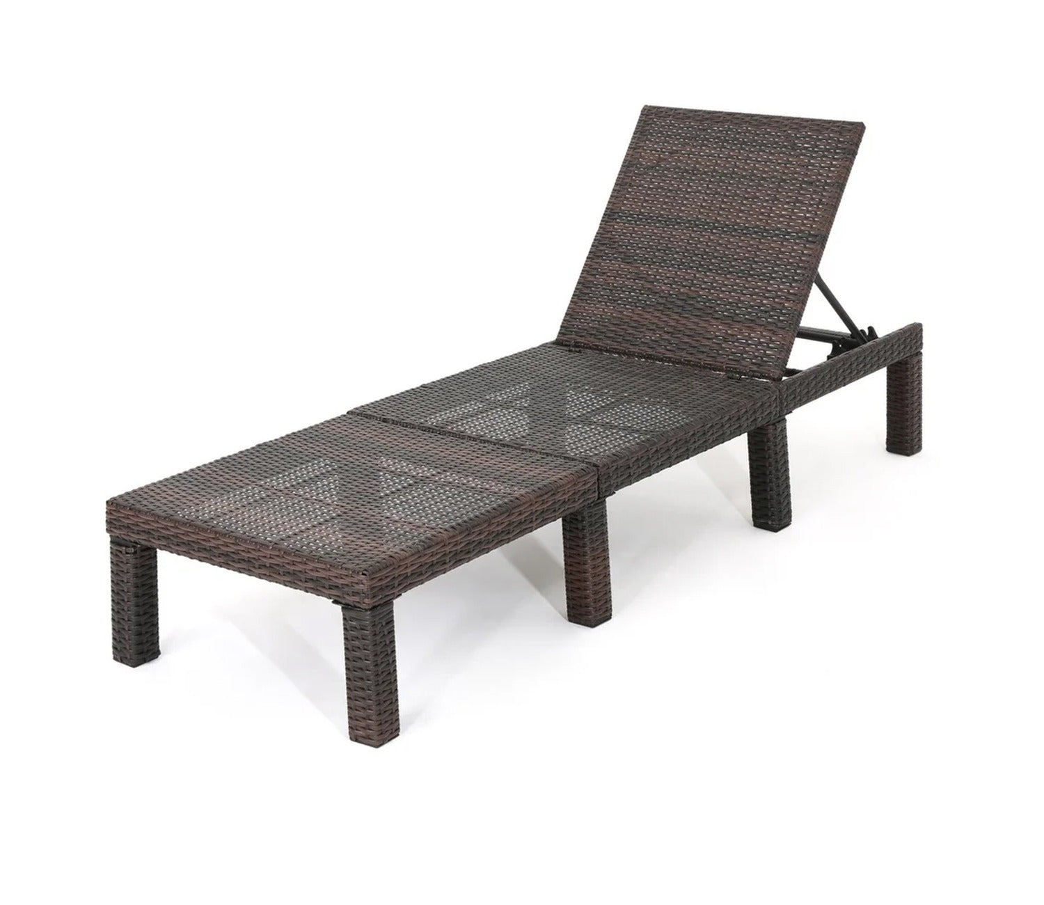 Dark Brown Adjustable Outdoor Patio Lounger With Orange Cushions