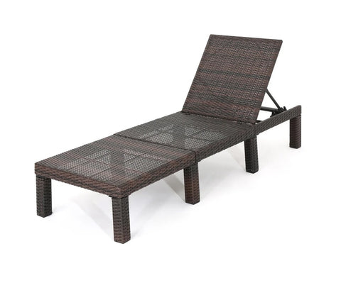 Dark Brown Adjustable Outdoor Patio Lounger With Orange Cushions