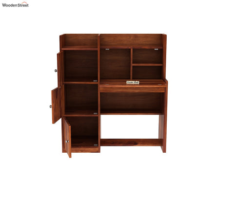 Candy Sheesham Wood Study Table with Three Cabinets & Open Shelves (Honey Finish)
