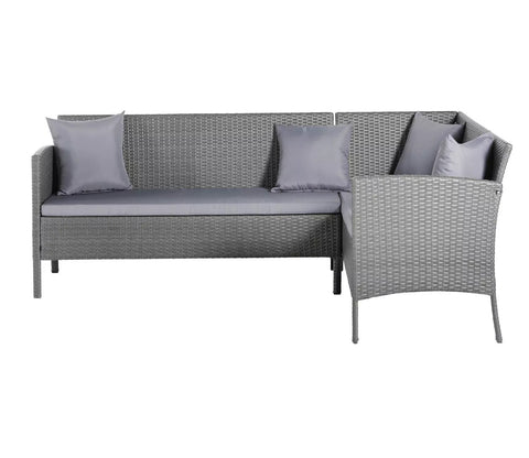 Grey Rattan And Wicker 8 Seater Patio Set With Table And Grey Cushions