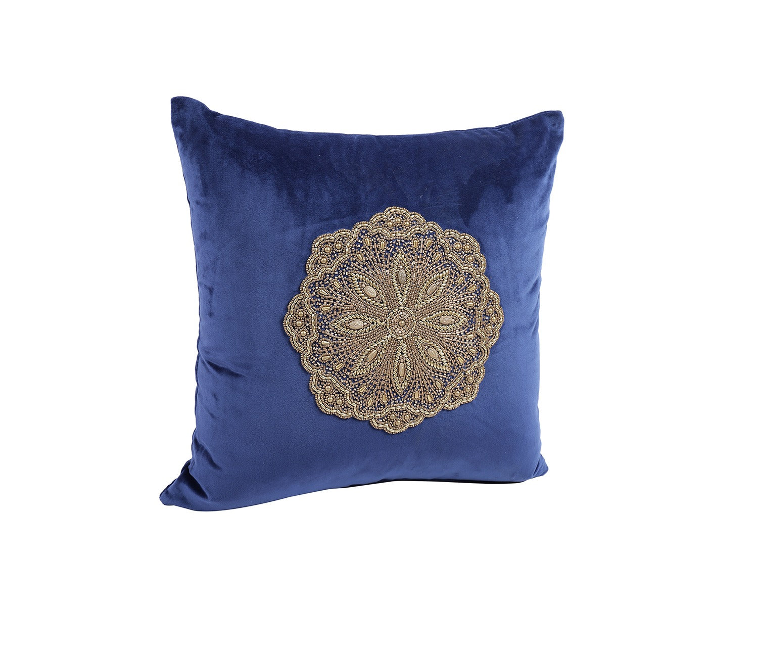 Beaded Velvet Cushion Covers - Set of 2 (Blue, 18 x 18 inch)