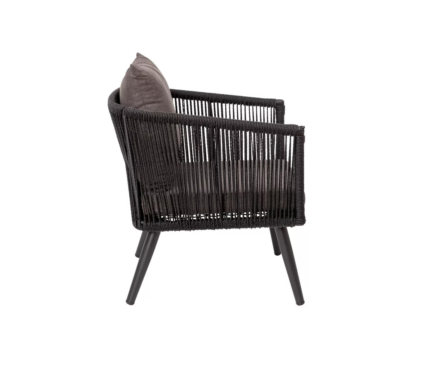 Black Rope 4 Seater Set With Table And Dark Grey Cushions