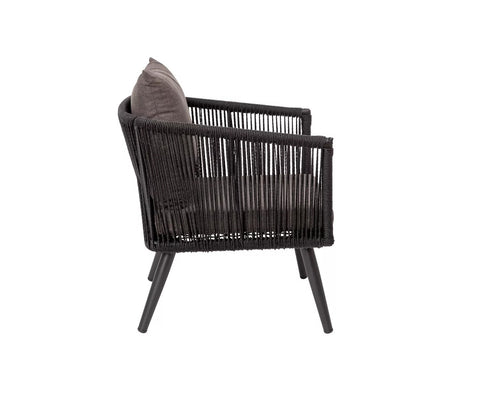 Black Rope 4 Seater Set With Table And Dark Grey Cushions