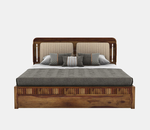 Lotus Premium Sheesham Wood Bed without Storage (King Size, Teak Finish)