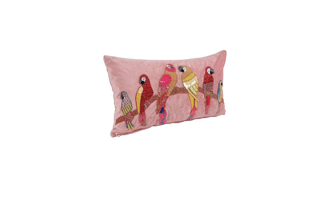 Beaded Sequin Velvet Cushion Covers - Set of 1 (20 x 12 inch, Peach)