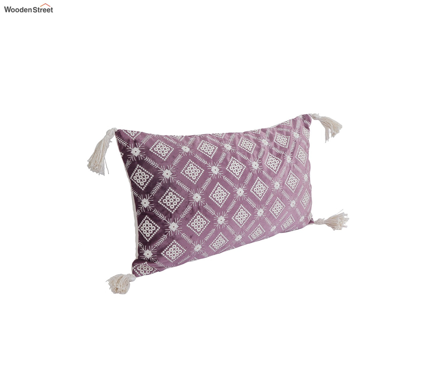 Super Soft Ethnic Design Set of 2 Embroidered Cushion Cover (Purple, 20 x 12 inches)