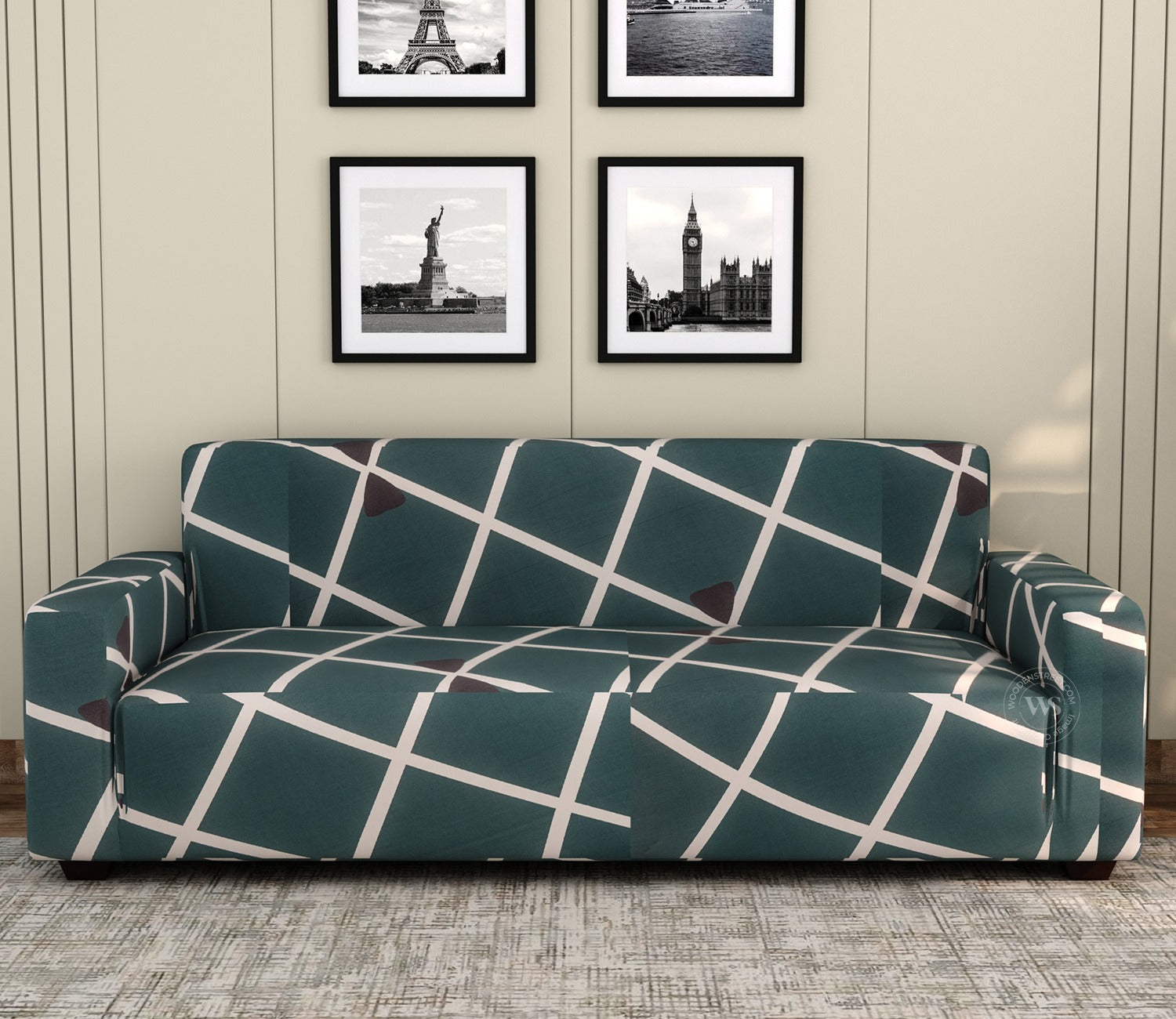 Misor Printed Polyester Spandex 3 Seater Sofa Cover (Teal)