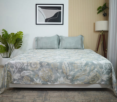 Camellia 300 TC Flat Pure Cotton King Size Bedsheet With 2 Pillow Covers (Grey)