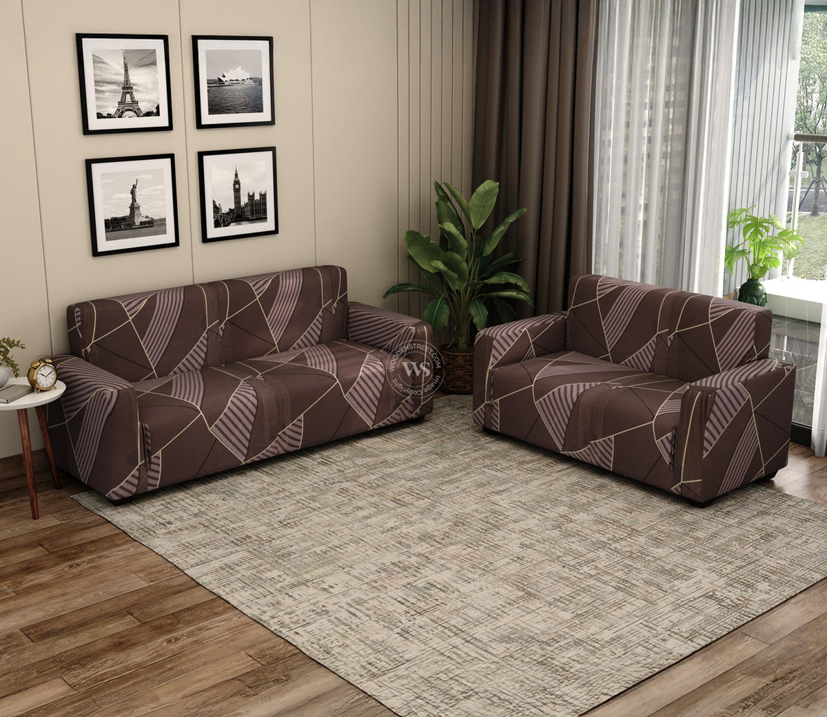 Cason Modern Abstract Printed Polyester Spandex 3+2 Sofa Cover Set (Brown)