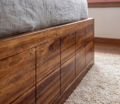 Brixton Sheesham Wood Bed With Box Storage (King Size, Honey Finish)