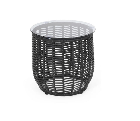 Black Rope 2 Seater Chair With Table And Grey Cushions Balcony Set