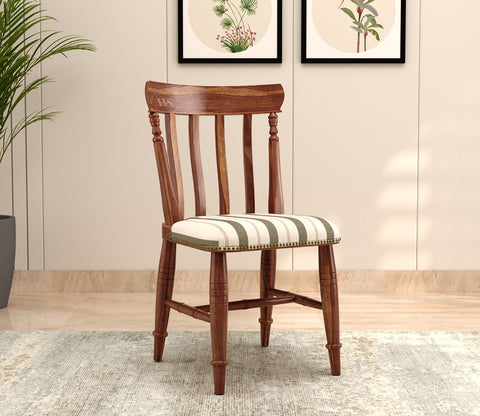 Misha Sheesham Wood Dining Chair- Set of 2 (Teak Finish, Green Stripes)