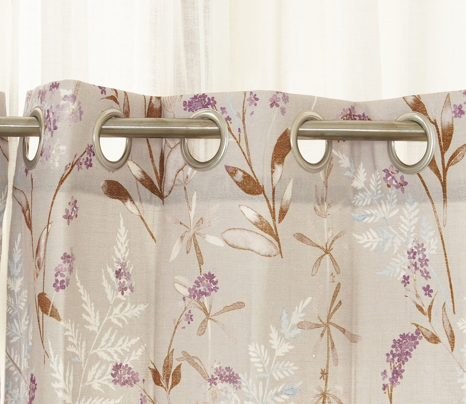 Fossil Daisy Uplands Floral Print Light-Filtering Door Curtains Set of 2 (Beige, 7 Feet)