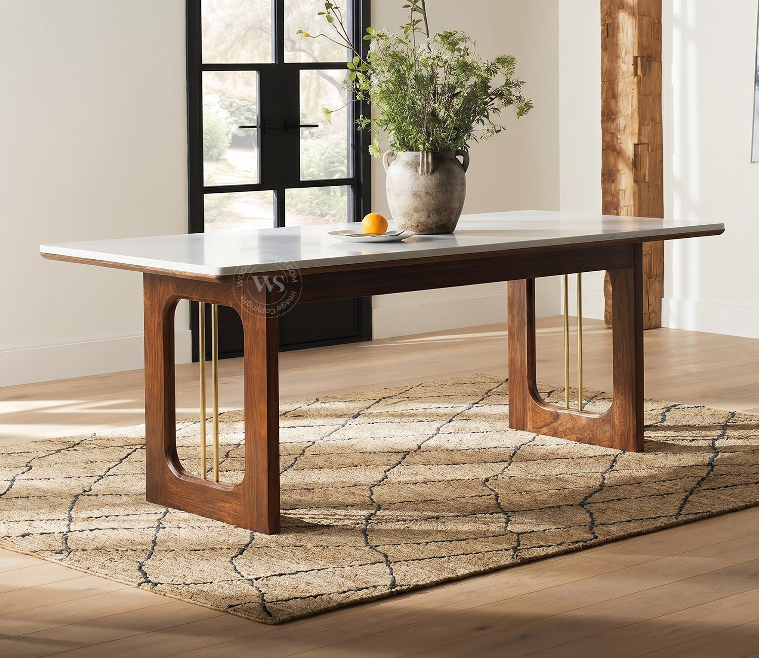 Mikavya 6 Seater Sheesham Wood Dining Table Set with Quartz Top (Sage Green)