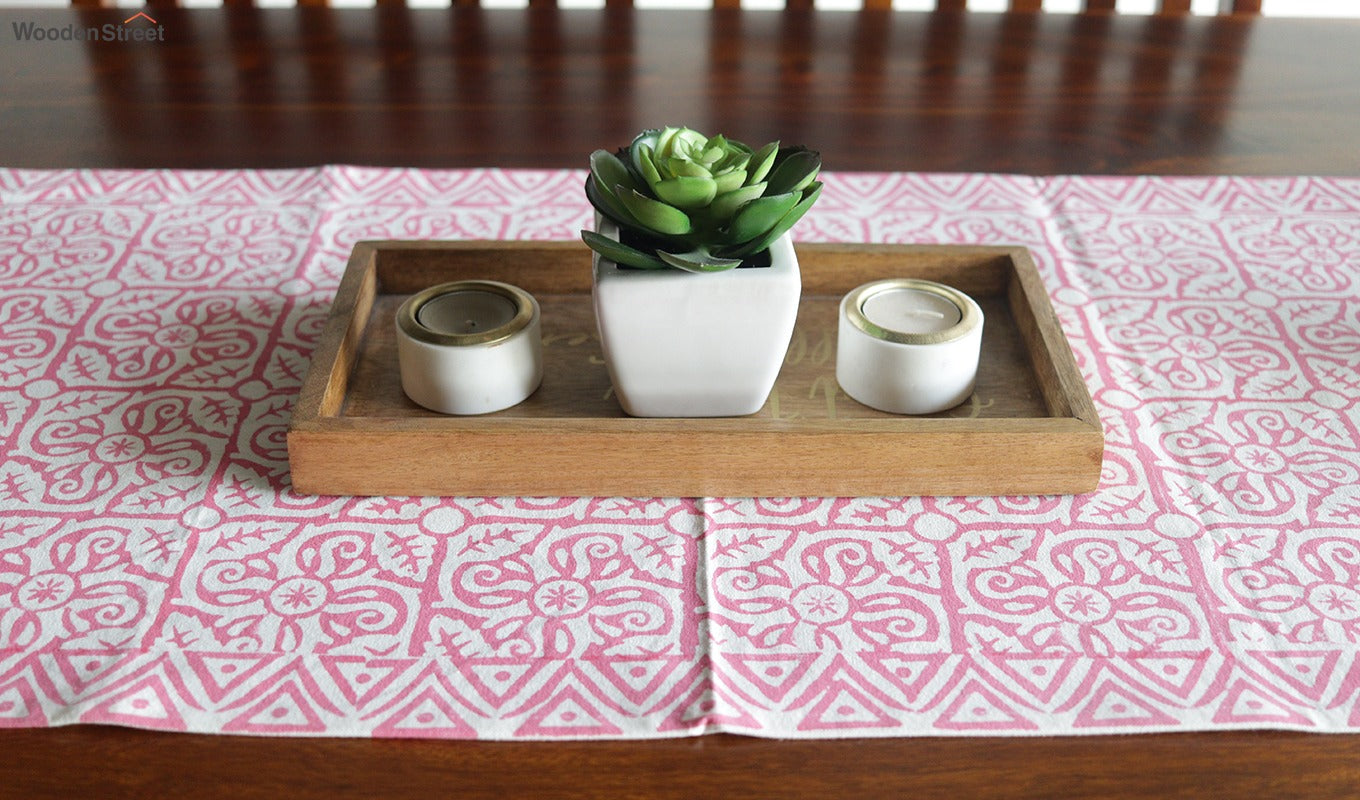 Vivid Garden Pink and White Hand Block Print Table Runner - 16 x 50