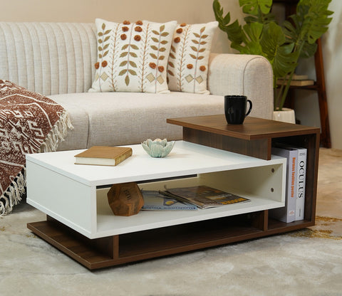 Jevon Engineered Wood Dual Finish Coffee and Centre Table (Columbian Walnut White Finish)