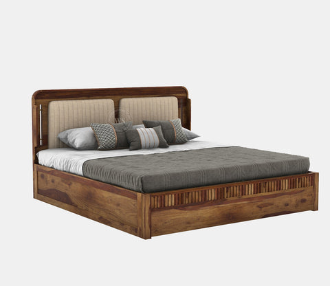 Lotus Premium Sheesham Wood Bed with Box Storage (King Size, Teak Finish)