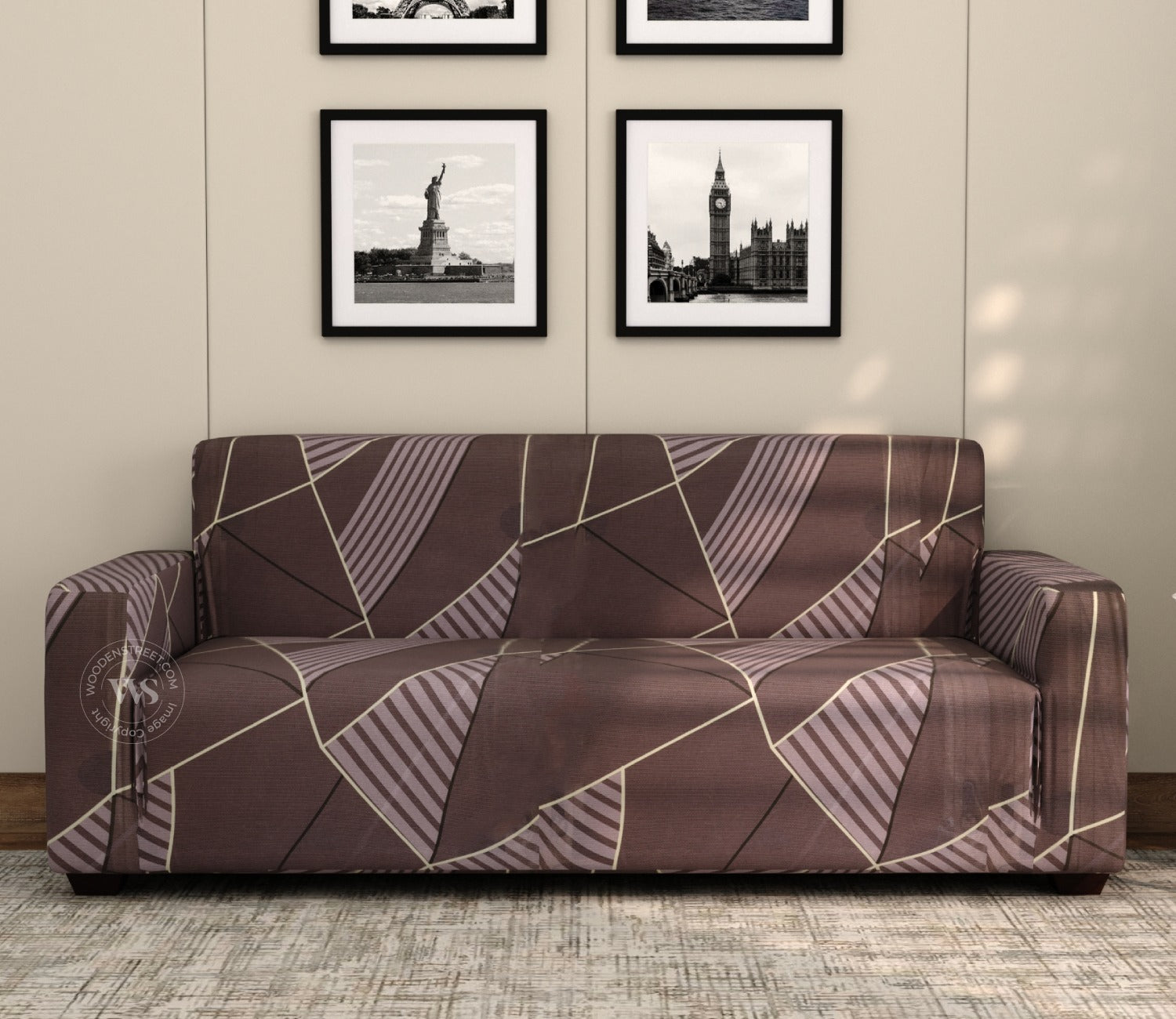 Cason Modern Abstract Printed Polyester Spandex 3 Seater Sofa Cover (Grey)