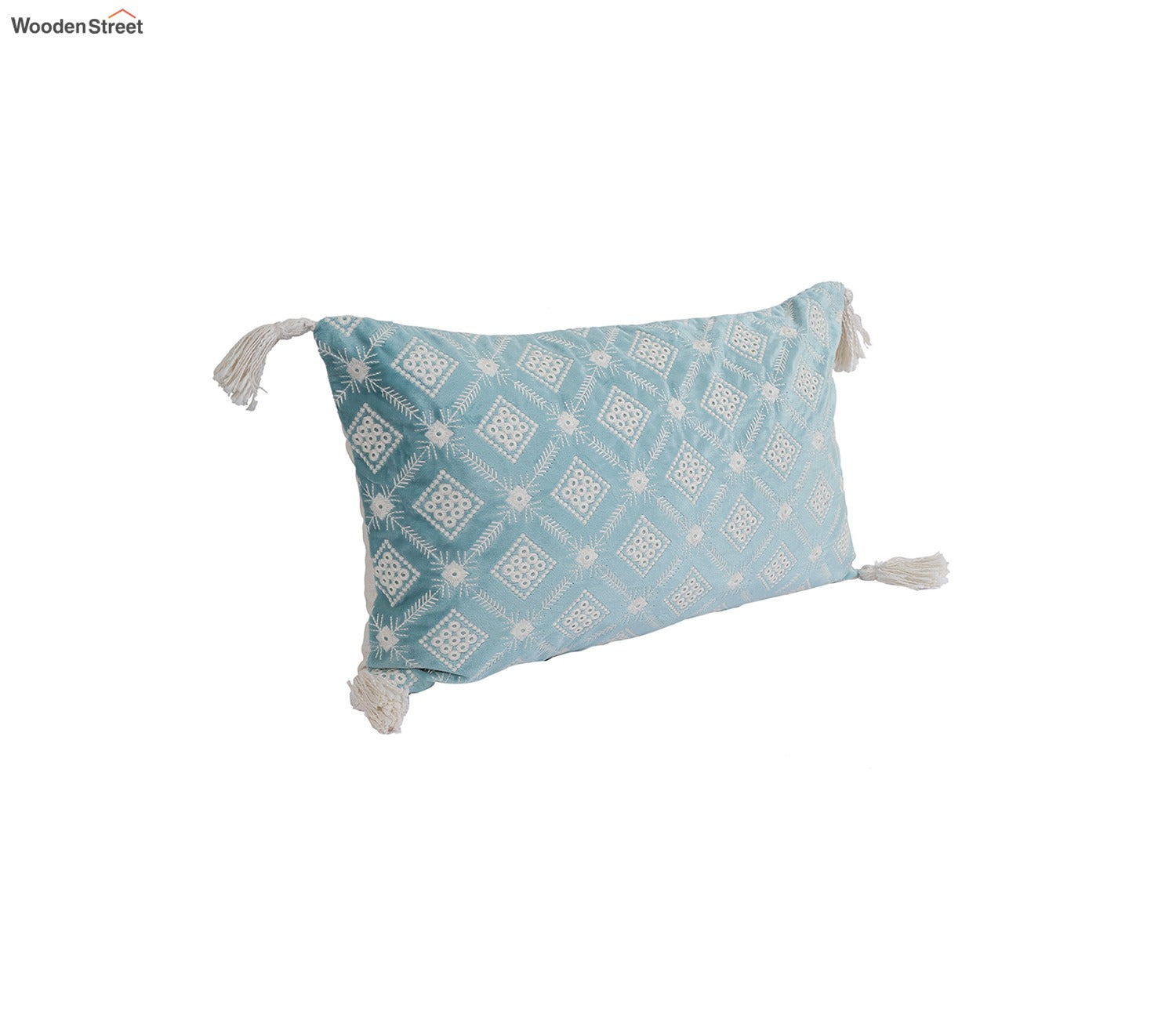 Super Soft Ethnic Design Set of 2 Embroidered Cushion Cover (Light Blue, 20 x 12 inches)