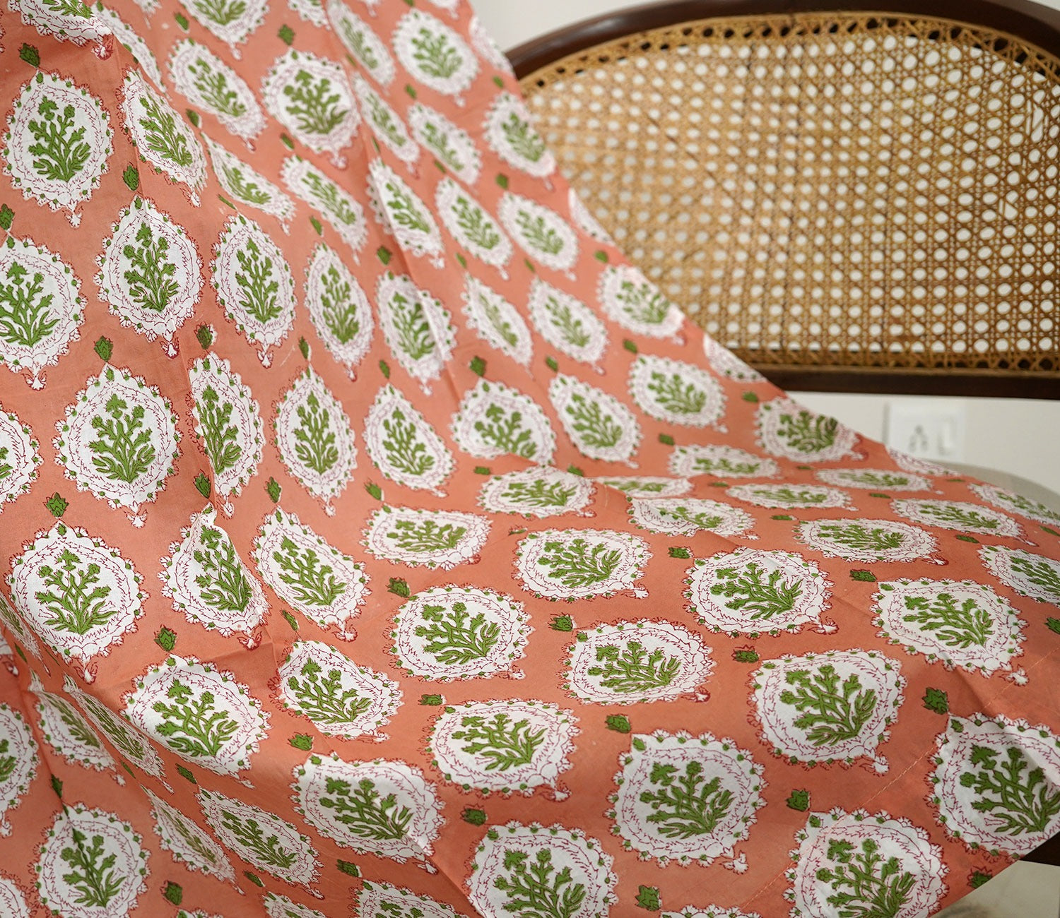 Floral Large Butah 1 Piece Long Door Curtain (Peach, 9 Feet)