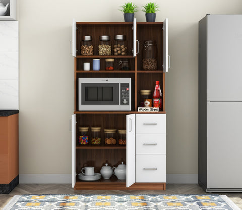 Piero Kitchen Cabinet (Exotic Teak-Frosty White Finish)