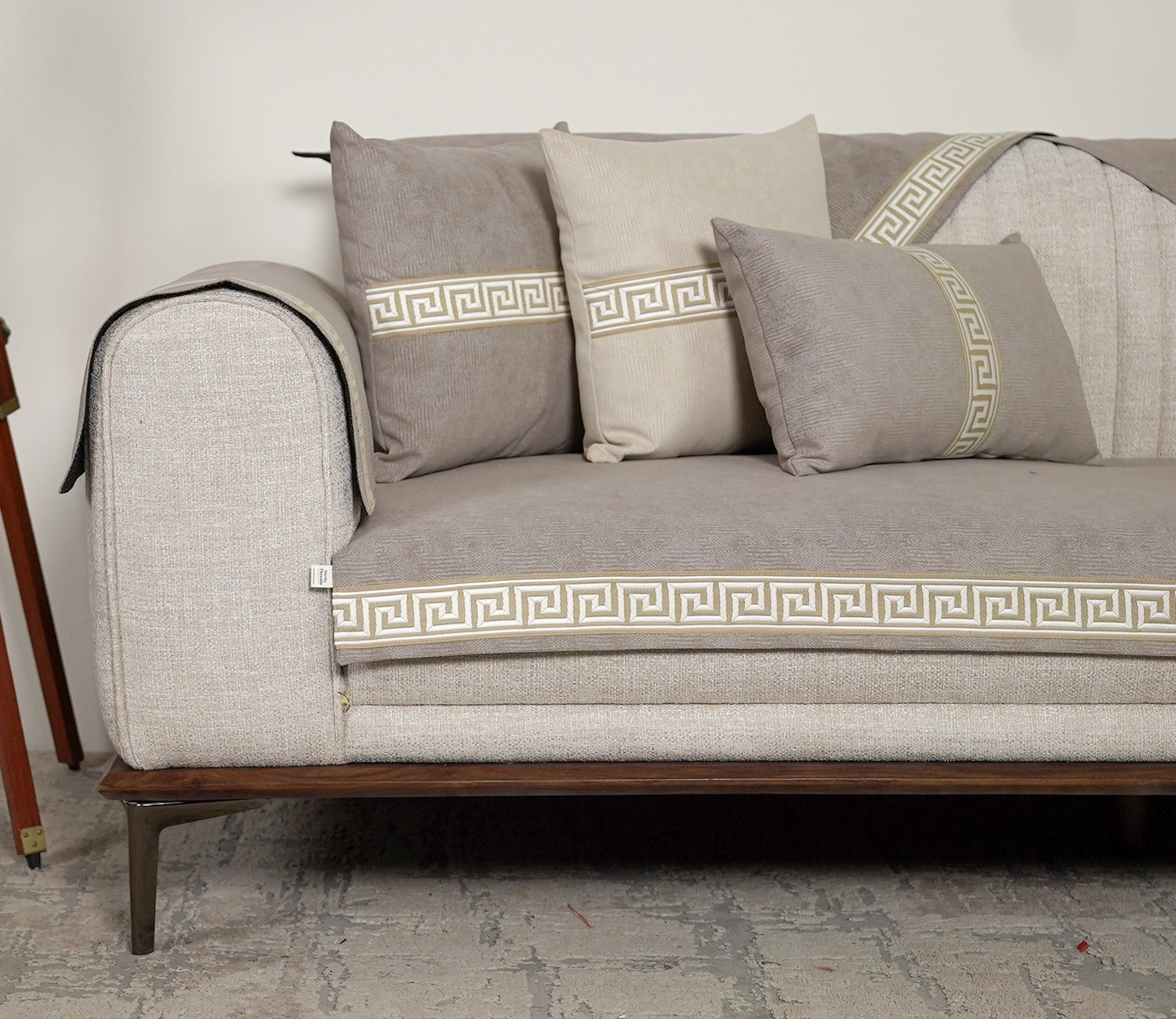 Kingston 3 Seater Premium Sofa Cover - Set of 9 (Latte Beige)