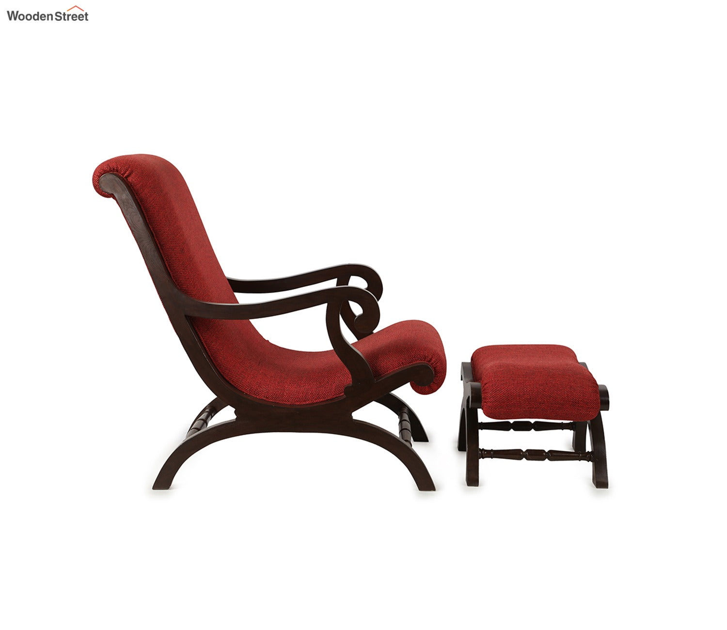 Kinse Lounge Chair with Cushioned Footrest in Teakwood with Walnut Finish