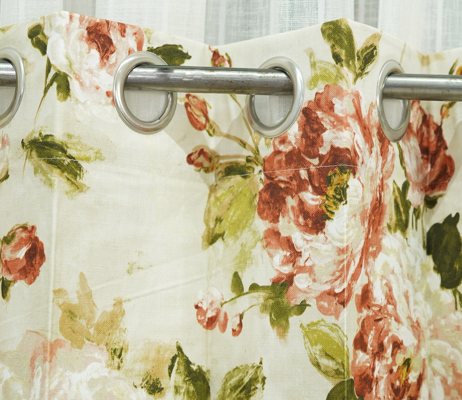 Bloom Floral Print Light-Filtering Door Curtains Set of 2 (Orange, 7 Feet)