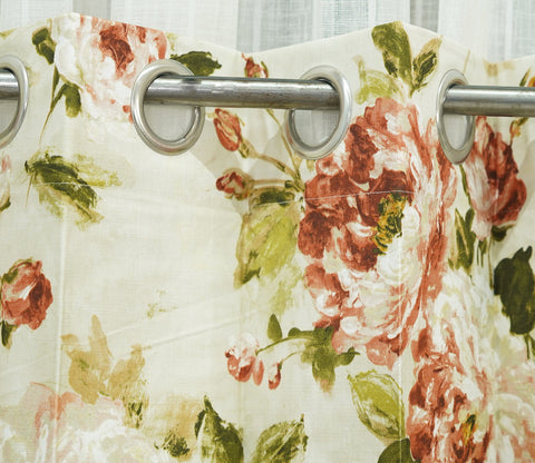 Bloom Floral Print Light-Filtering Door Curtains Set of 2 (Orange, 7 Feet)
