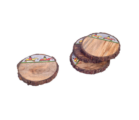Elephant Parade Round Wooden Coaster Set Of 4