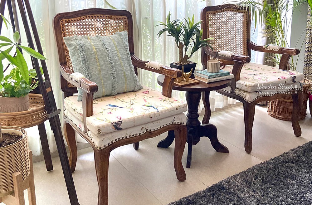 Kelvin Cane Arm Chair with Backrest (Cotton, Cream Robins)