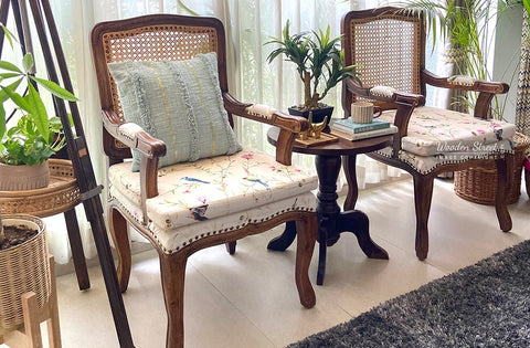Kelvin Cane Arm Chair with Backrest (Cotton, Cream Robins)