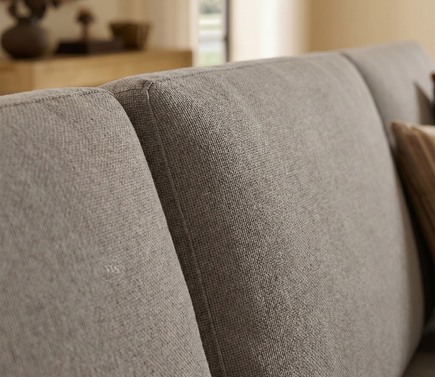 Solace L-Shape Right Aligned 4 Seater Sheesham Wood Sofa (Walnut Finish, Warm Grey)