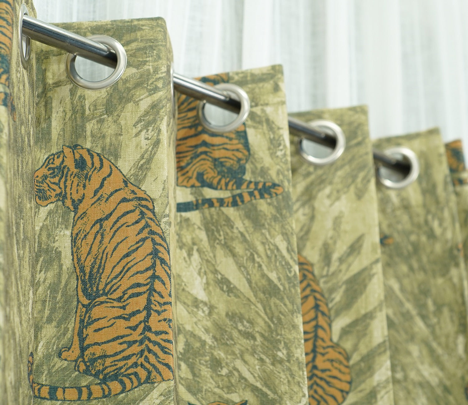 Leopard Print Light-Filtering Door Curtains Set of 2 (Green, 7 Feet)
