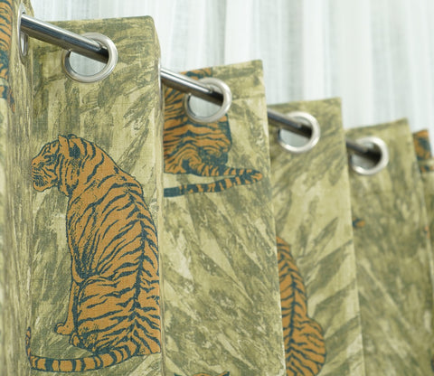 Leopard Print Light-Filtering Door Curtains Set of 2 (Green, 7 Feet)